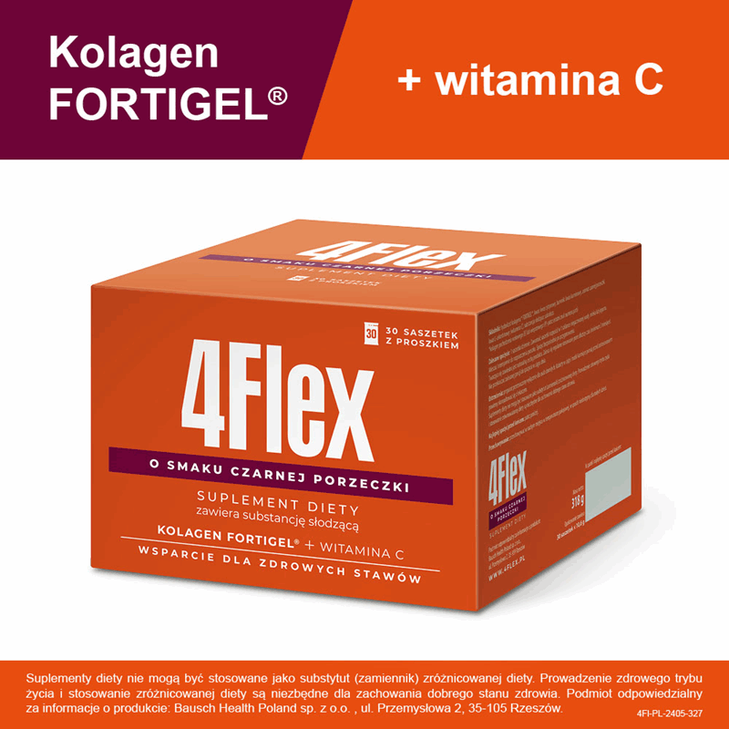 4 Flex kolagen o smaku czarnej porzeczki saszetki, 30 szt.