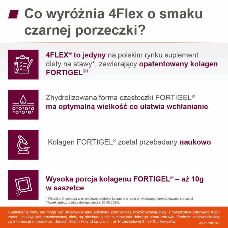 4 Flex kolagen o smaku czarnej porzeczki saszetki, 30 szt.