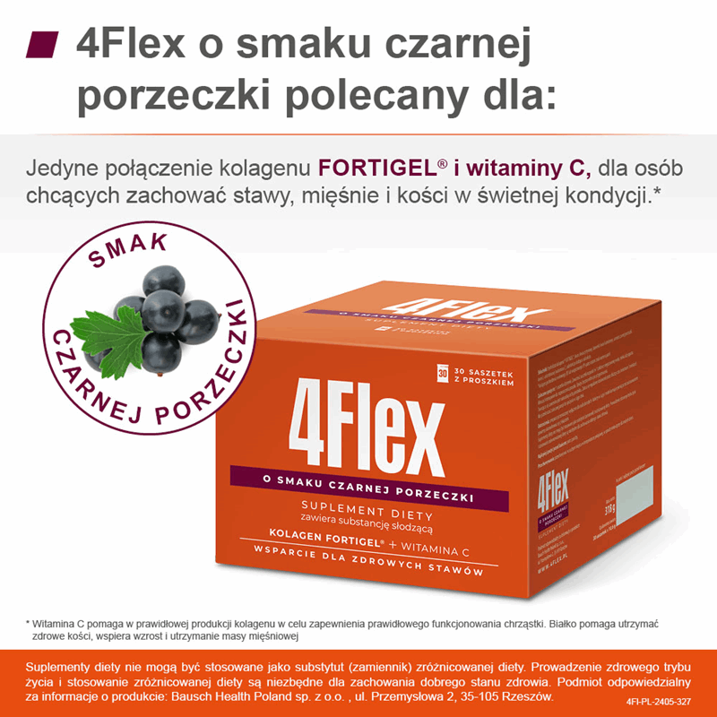 4 Flex kolagen o smaku czarnej porzeczki saszetki, 30 szt.