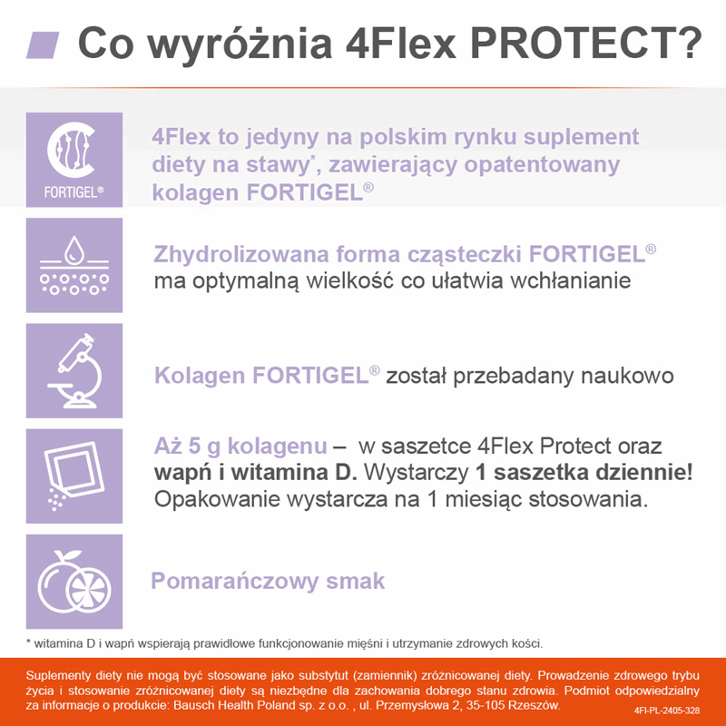 4 Flex Protect saszetki z proszkiem na zdrowe stawy i mięśnie, 30 szt.
