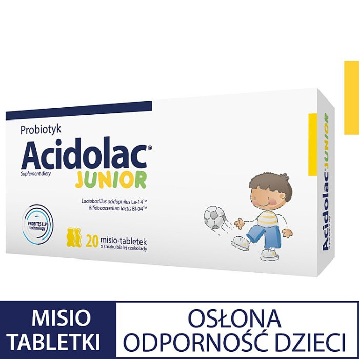 Acidolac Junior o smaku białej czekolady 20 misio-tabletek