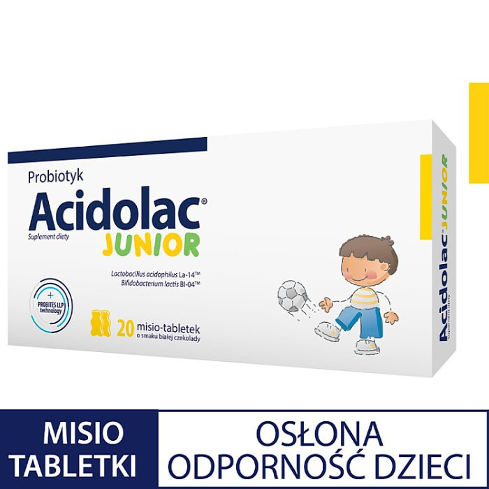 Acidolac Junior o smaku białej czekolady 20 misio-tabletek