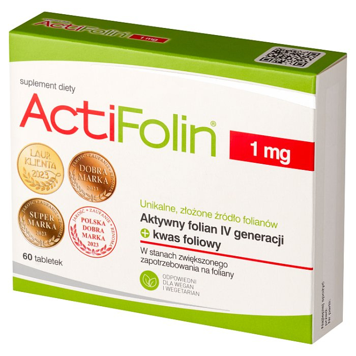 Actifolin 1 mg tabletki na niedobór kwasu foliowego, 60 szt.