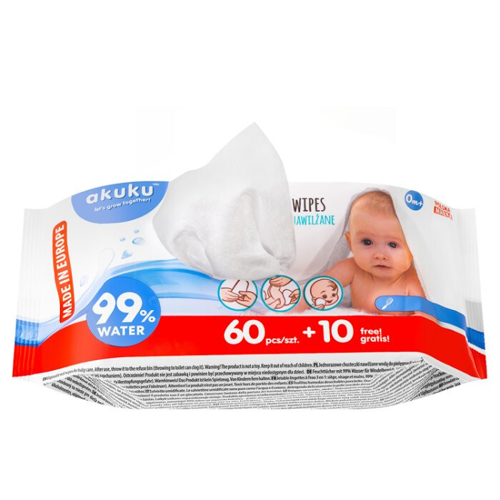 AKUKU Chusteczki nawilżane wodą 70 szt.