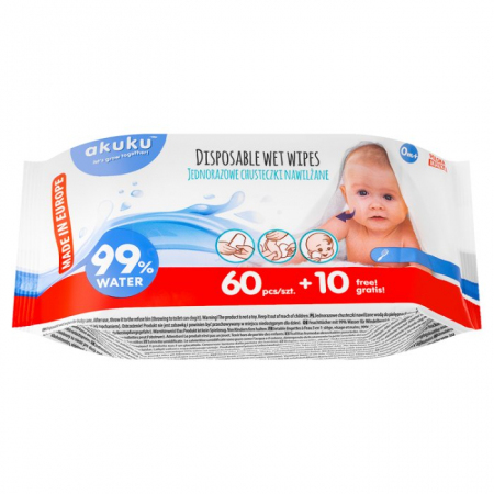 AKUKU Chusteczki nawilżane wodą 70 szt.