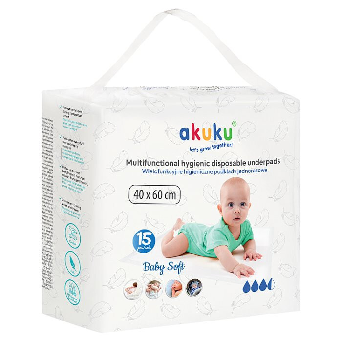 AKUKU Podkłady jednorazowe Baby Soft 40/60 15 sztuk