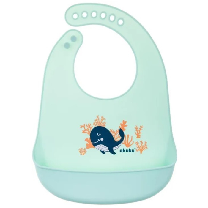 Akuku Śliniak silikonowy z kieszonką miętowy, 1 szt.