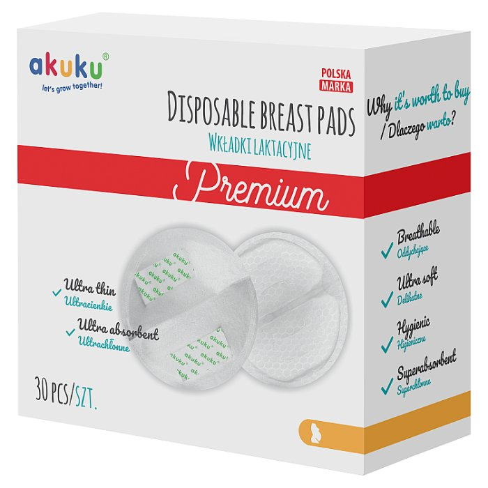 AKUKU wkładki laktacyjne ultracienkie i ultrachłonne 30 szt.