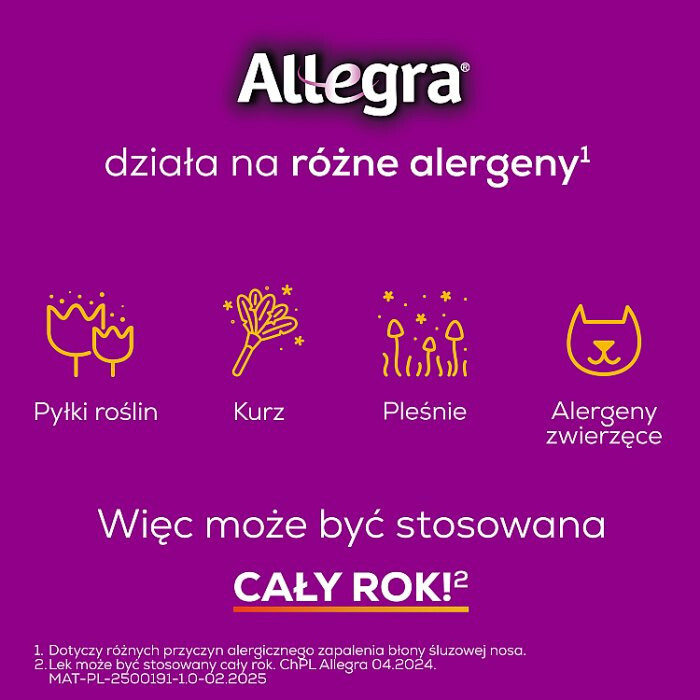 Allegra 120 mg tabletki powlekane przeciwalergiczne, 20 szt.