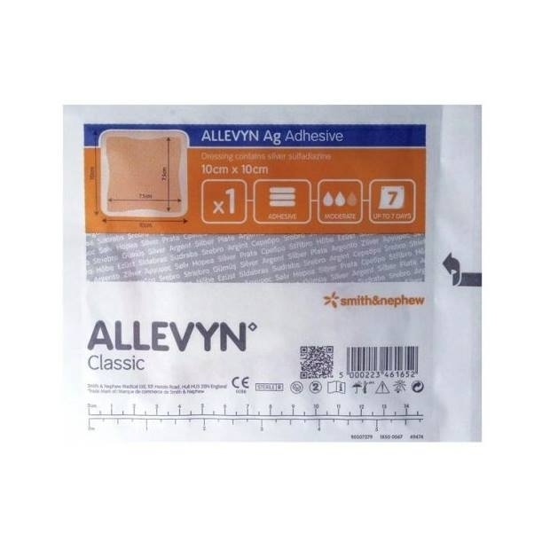 Allevyn Ag Adhesive opatrunek piankowy ze srebrem 10 cm x 10 cm, 1 szt.