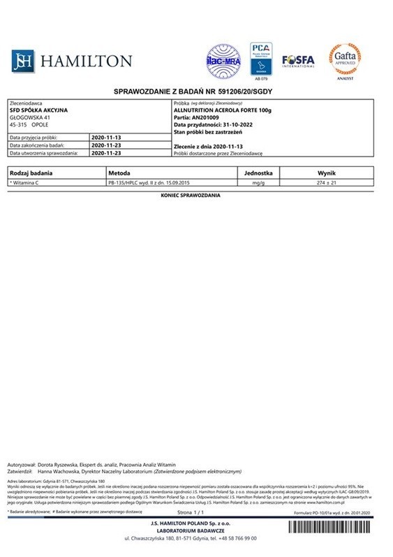 Allnutrition Acerola Forte proszek, 100 g