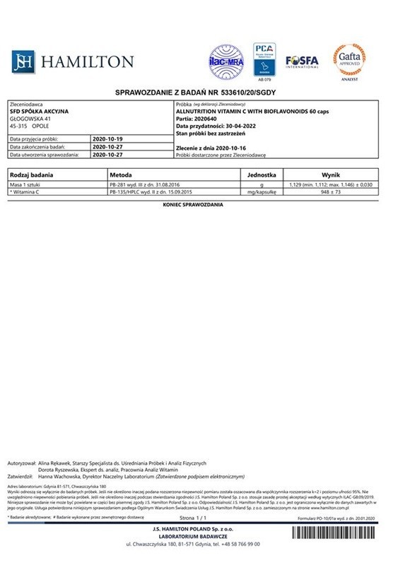 Allnutrition Vitamin C 1000 Mg + Bioflawonoidy kapsułki, 60 szt.