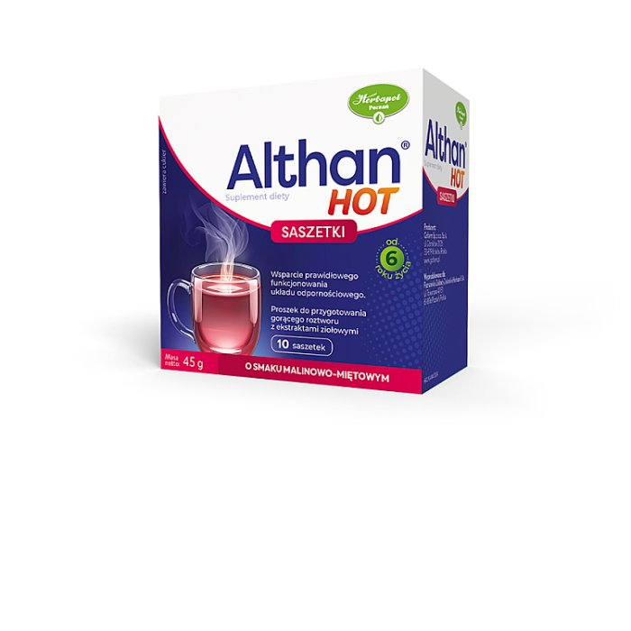 Althan Hot saszetki z proszkiem o smaku malinowo-miętowym, 10 szt.