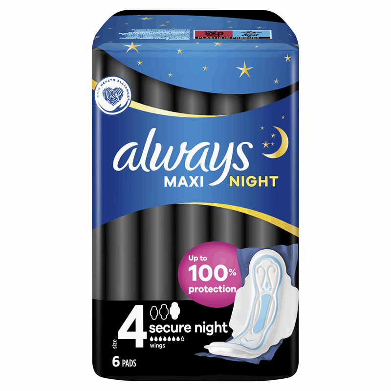 Always Maxi Secure Night podpaski ze skrzydełkami rozmiar 4, 6 szt.