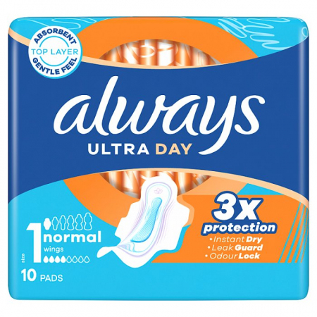 Always Ultra Day Normal podpaski ze skrzydełkami rozmiar 1, 10 szt.