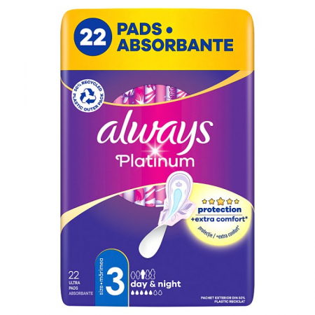 Always Ultra Platinum podpaski higienieczne na dzień i noc rozmiar 3, 22 szt.