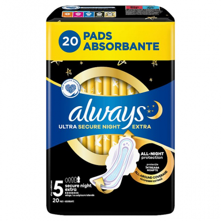 Always Ultra Secure Night Extra podpaski ze skrzydełkami rozmiar 5, 20 szt.