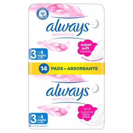 Always Ultra Sensitive Night Podpaski ze skrzydełkami 2 x 7 szt.