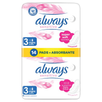 Always Ultra Sensitive Night Podpaski ze skrzydełkami 2 x 7 szt.