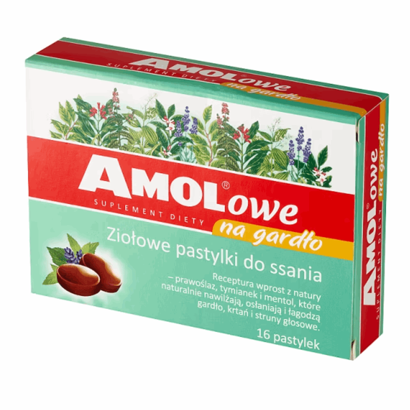 Amolowe Na Gardło pastylki do ssania ziołowe, 16 szt.
