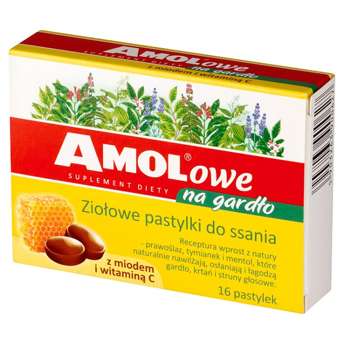 Amolowe na gardło z miodem i witaminą C pastylki, 16 szt.