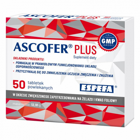 Ascofer Plus tabletki z żelazem i kwasem foliowym, 50 szt.