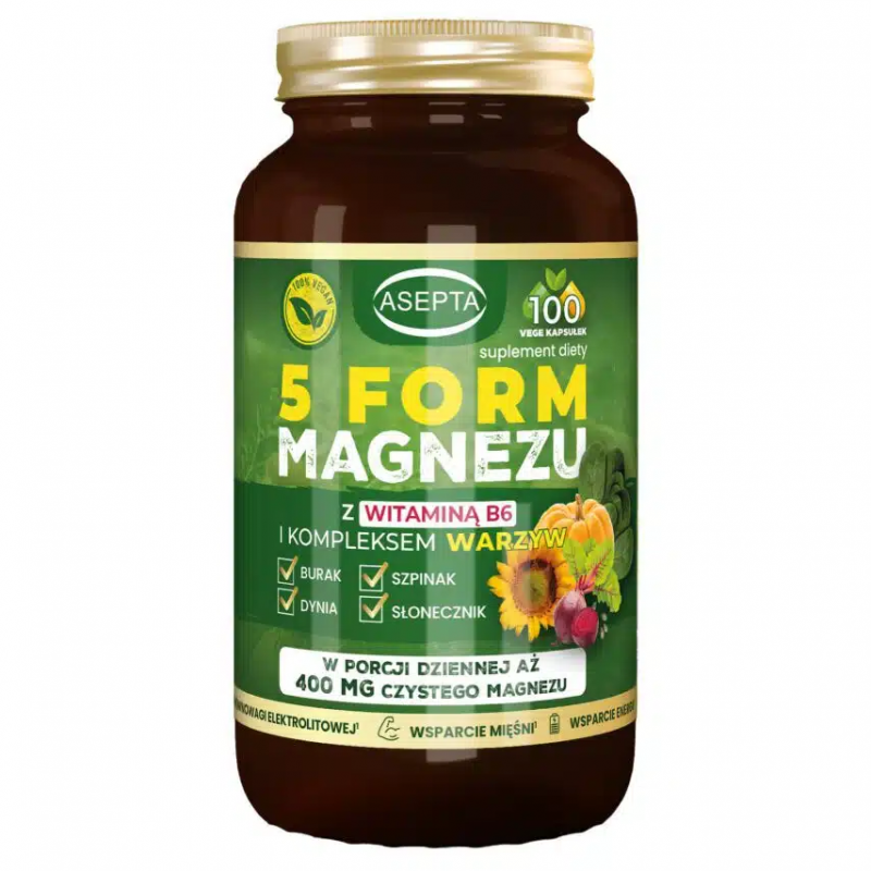 Asepta 5 Form Magnezu z witaminą B6 kapsułki, 100 szt.