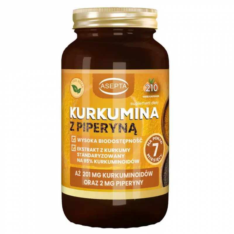 Asepta Kurkumina z piperyną kapsułki, 210 szt.