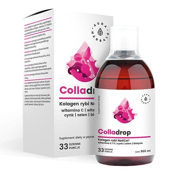 Aura Herbals Colladrop Kolagen Rybi + Witamina C płyn, 500 ml