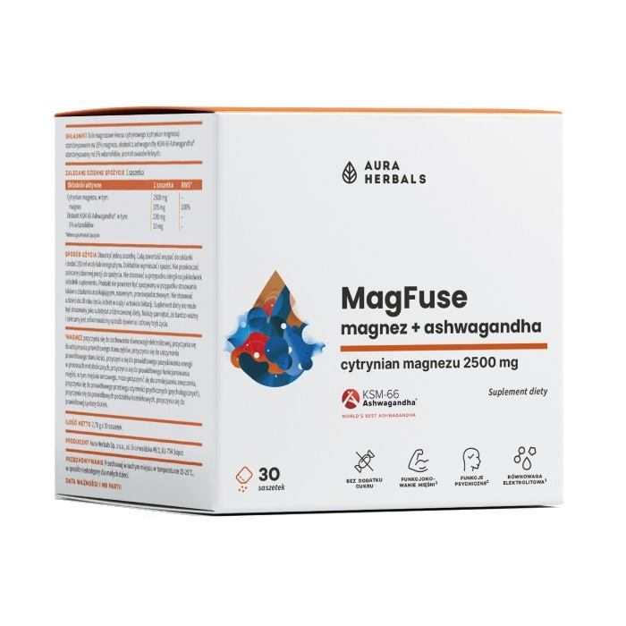 Aura Herbals MagFuse magnez + ashwagandha saszetki, 30 szt.