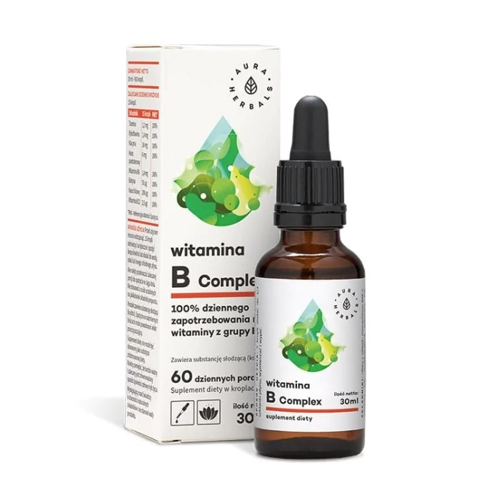 Aura Herbals Witamina B Complex w kroplach 60 dziennych porcji, 30 ml