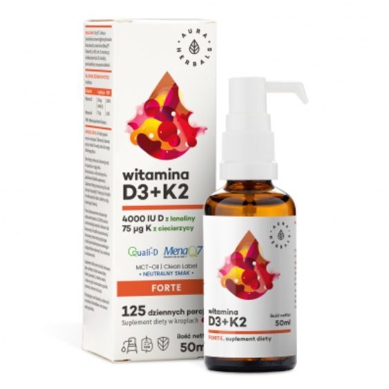 Aura Herbals Witamina D3 4000 IU + K2 MK7 MCT krople, 50 ml