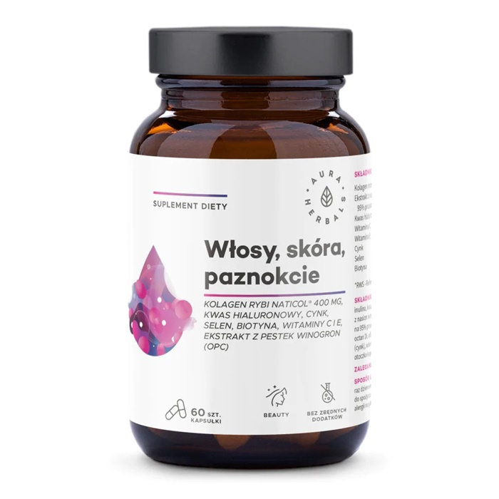 Aura Herbals Włosy Skóra Paznokcie kolagen rybi w kapsułkach, 60 szt.