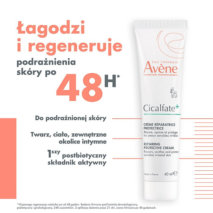 Avene Cicalfate+ regenerujący krem dla skóry wrażliwej i podrażnionej, 40 ml