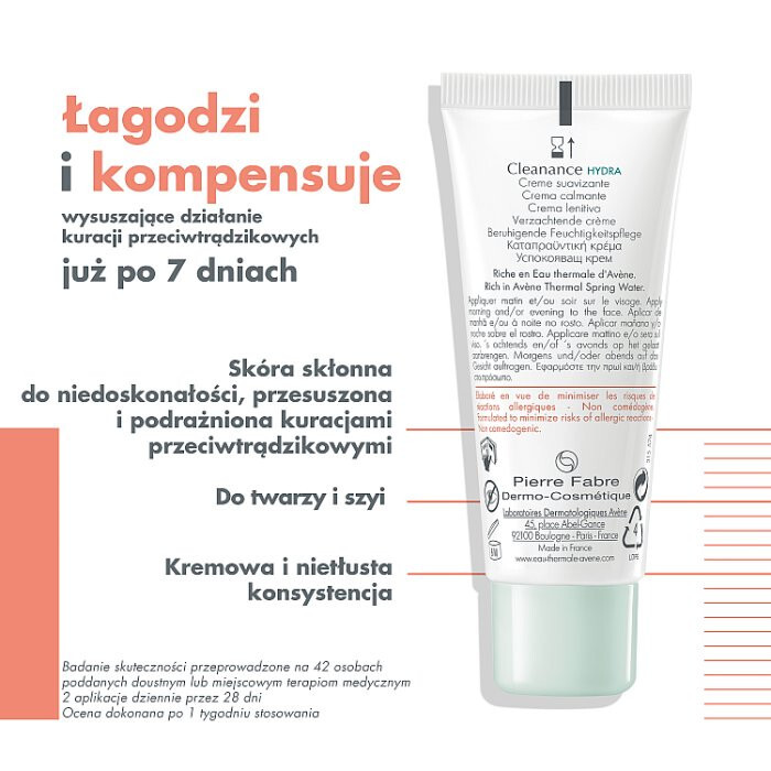 Avene Cleanance Hydra krem łagodzący do skóry wrażliwej, 40 ml