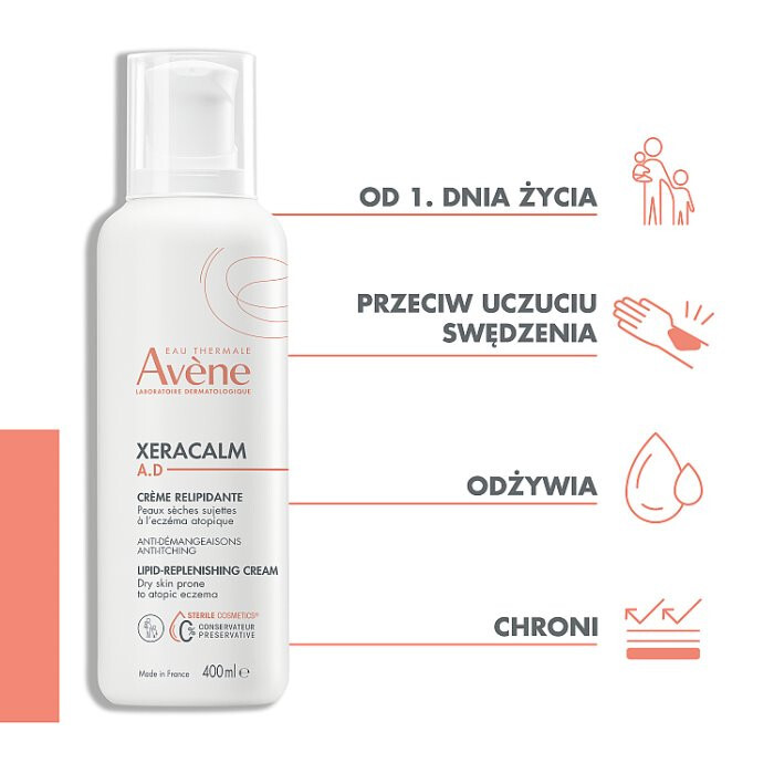 Avene Xeracalm A.D. krem uzupełniający lipidy przeciw swędzeniu, 400 ml