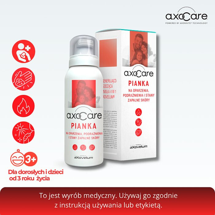 AxoCare pianka na oparzenia podrażnienia i stany zapalne skóry, 85 ml