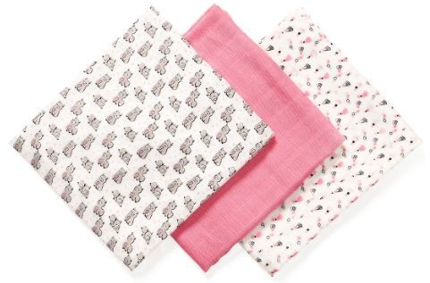 BABYONO Naturalne pieluszki z włókien bambusa organicznego - malinowe 3 szt.