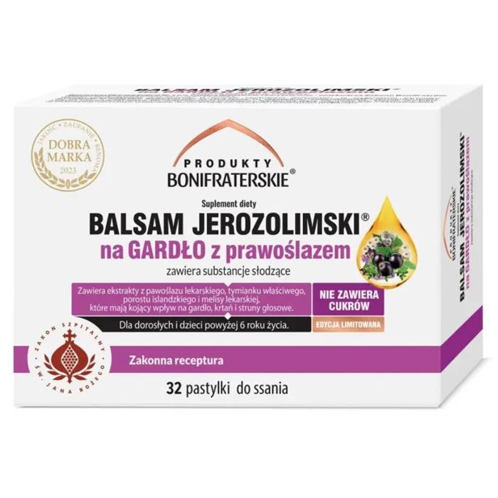 Balsam Jerozolimski pastylki na gardło z prawoślazem bez cukru, 32 szt.