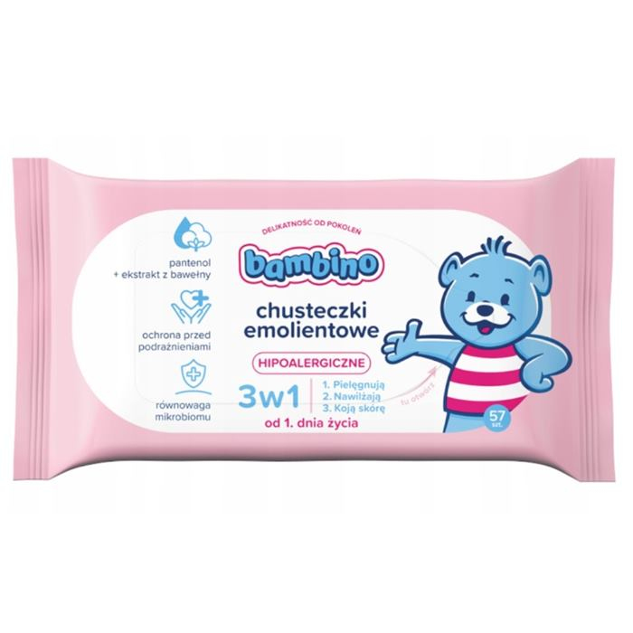 Bambino Chusteczki emolientowe 3w1 hipoalergiczne, 57 szt.