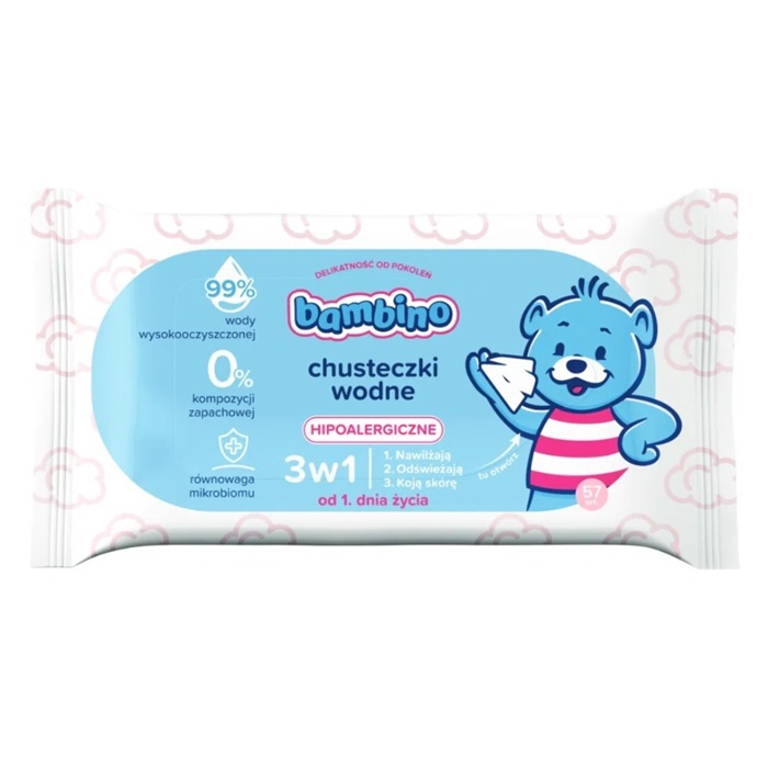 Bambino Chusteczki wodne 3w1 hipoalergiczne, 57 szt.