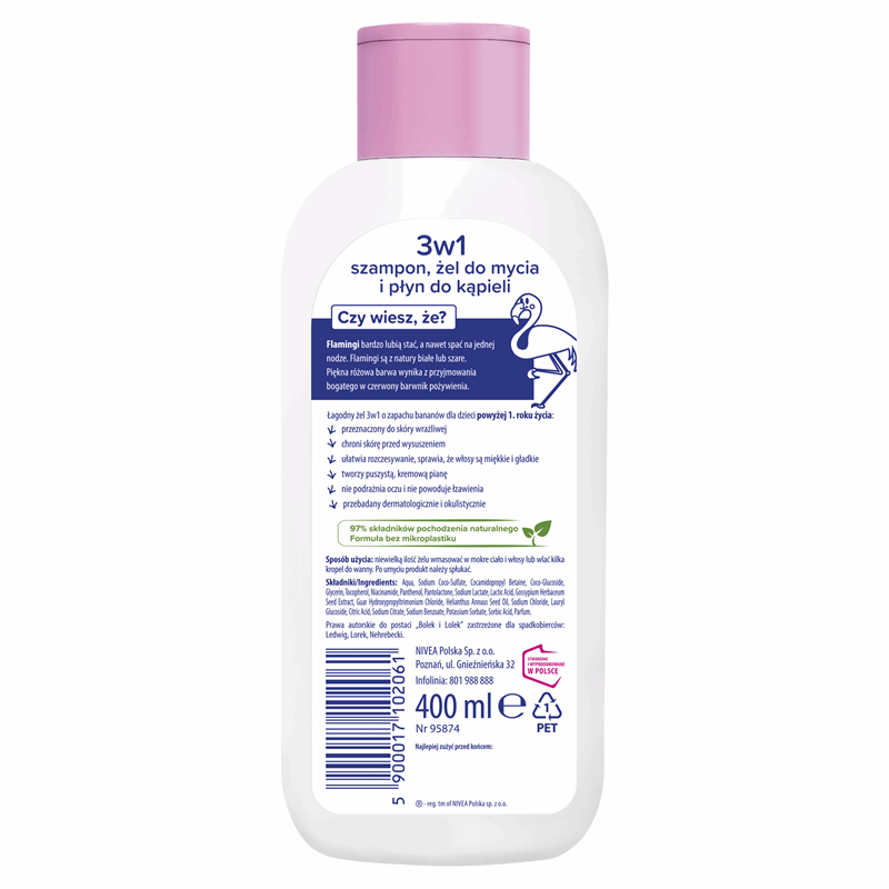Bambino Dzieciaki 3w1 Flamingi (szampon, żel do mycia, płyn do kąpieli), 400 ml