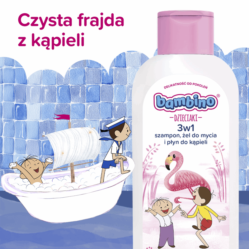Bambino Dzieciaki 3w1 Flamingi (szampon, żel do mycia, płyn do kąpieli), 400 ml