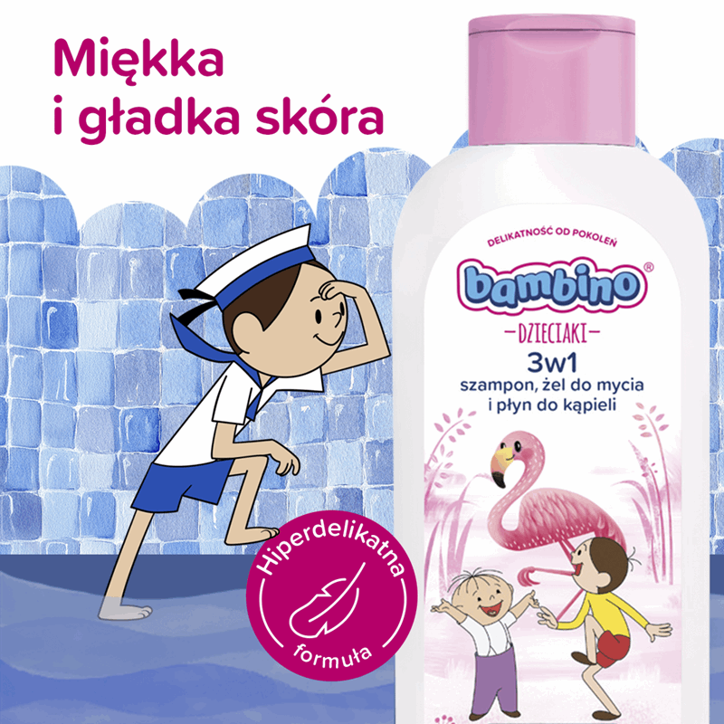 Bambino Dzieciaki 3w1 Flamingi (szampon, żel do mycia, płyn do kąpieli), 400 ml
