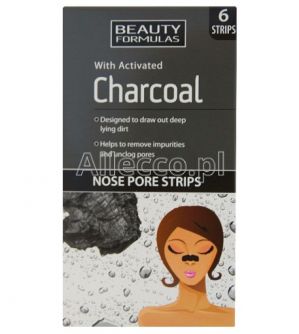 BEAUTY FORMULAS CHARCOAL Oczyszczające paski na nos z węglem aktywnym 6 szt.