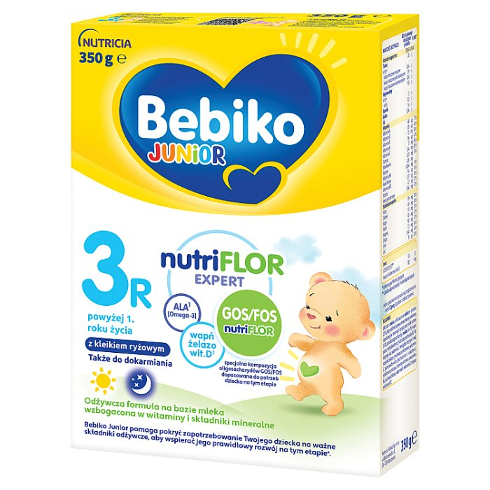 Bebiko Junior 3R NUTRIflor Expert Odżywcza formuła na bazie mleka z kleikiem ryżowym dla dzieci powyżej 1. roku życia 350 g
