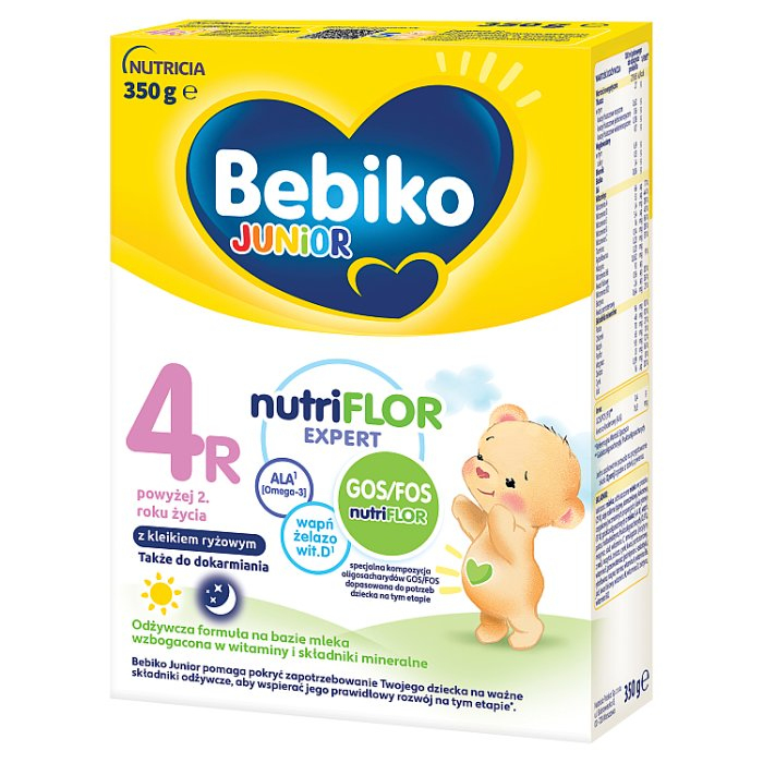 Bebiko Junior 4R NUTRIflor Expert Odżywcza formuła na bazie mleka z kleikiem ryżowym dla dzieci powyżej 2. roku życia 350 g