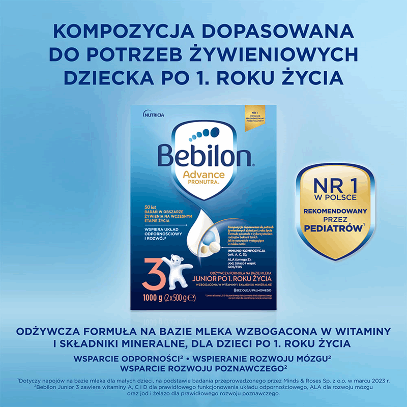 Bebilon 3 Advance Pronutra Junior formuła na bazie mleka po 1. roku życia, 1000 g