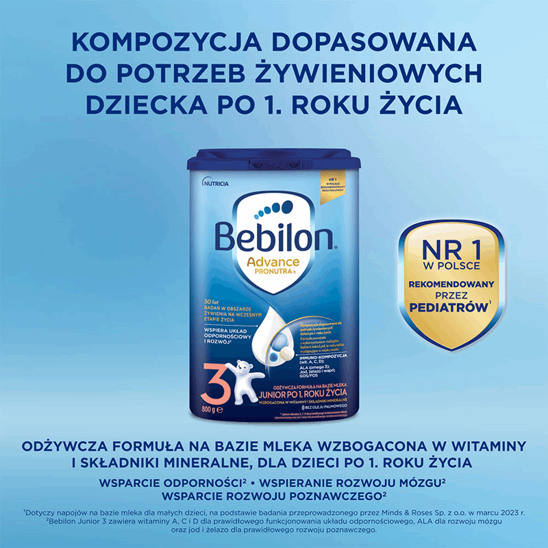 Bebilon 3 Advance Pronutra Junior formuła na bazie mleka po 1. roku życia, 800 g