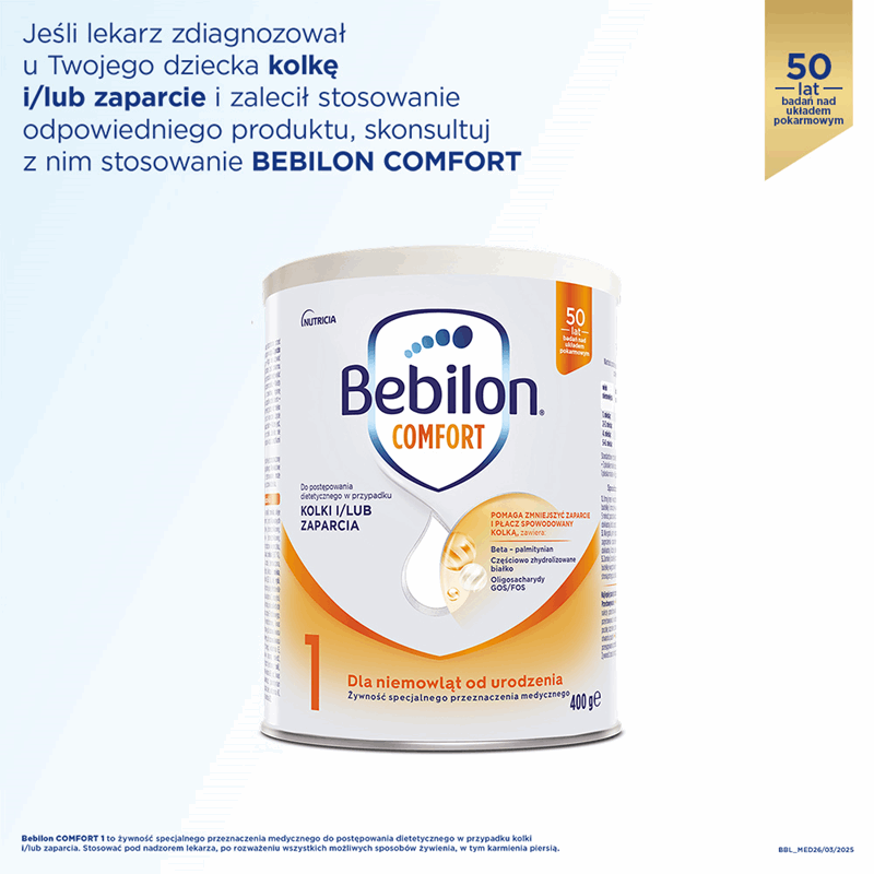 Bebilon Comfort 1 mleko początkowe od urodzenia na zaparcia i kolki, 400 g